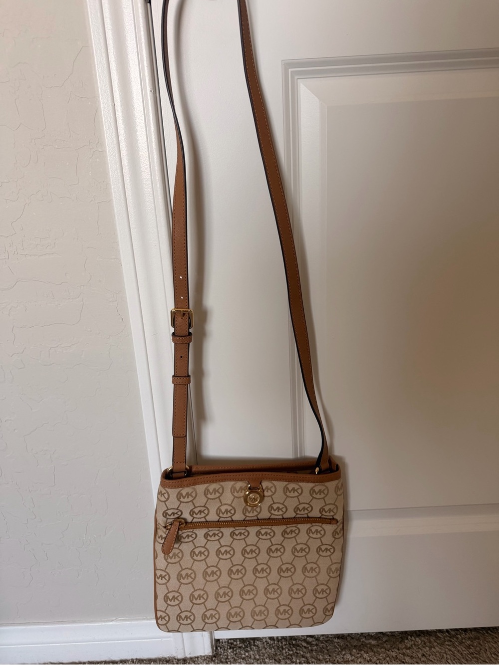 Michael Kors Tan and Beige Signature Crossbody Bag